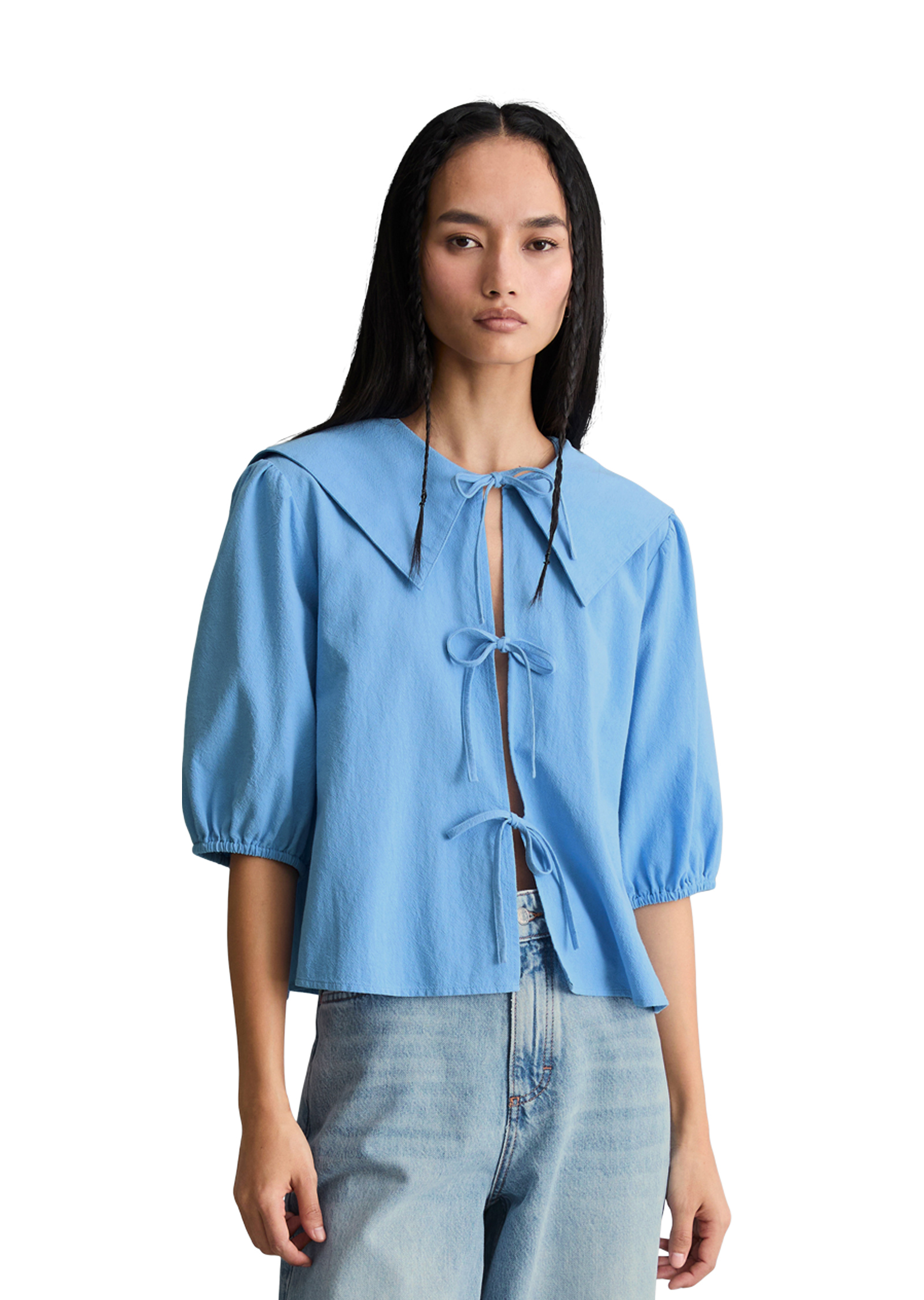 Blouse de marin à manches courtes Crinkle regular en coton bio léger, MARC O’POLO DENIM