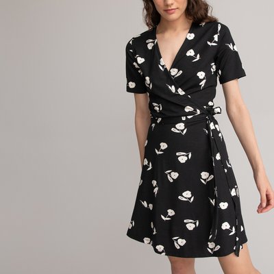 Floral Wrapover Mini Dress with Short Sleeves LA REDOUTE COLLECTIONS