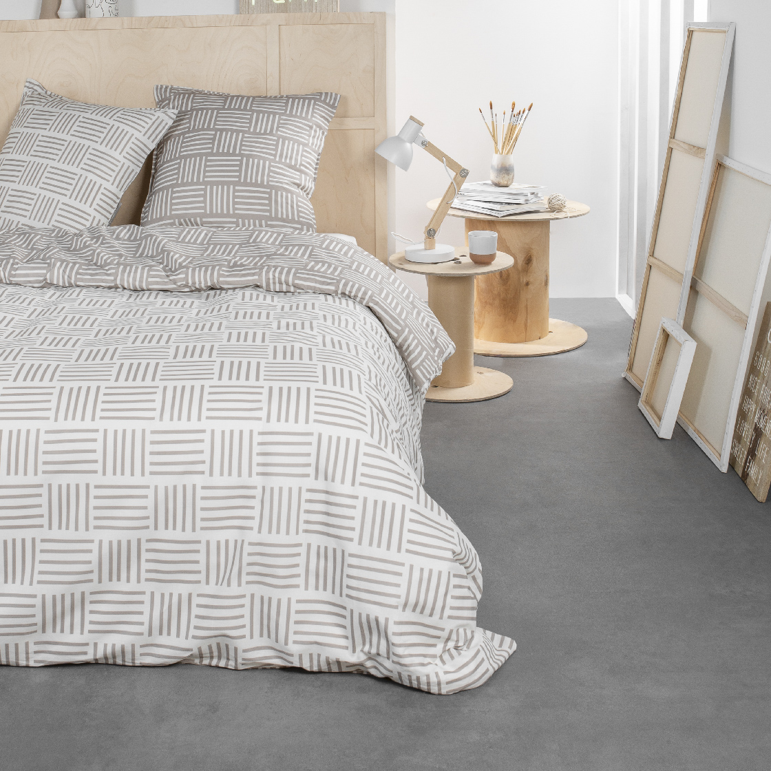 Parure de lit 2 personnes imprimé rayures coton SUNSHINE ABIGA, TODAY