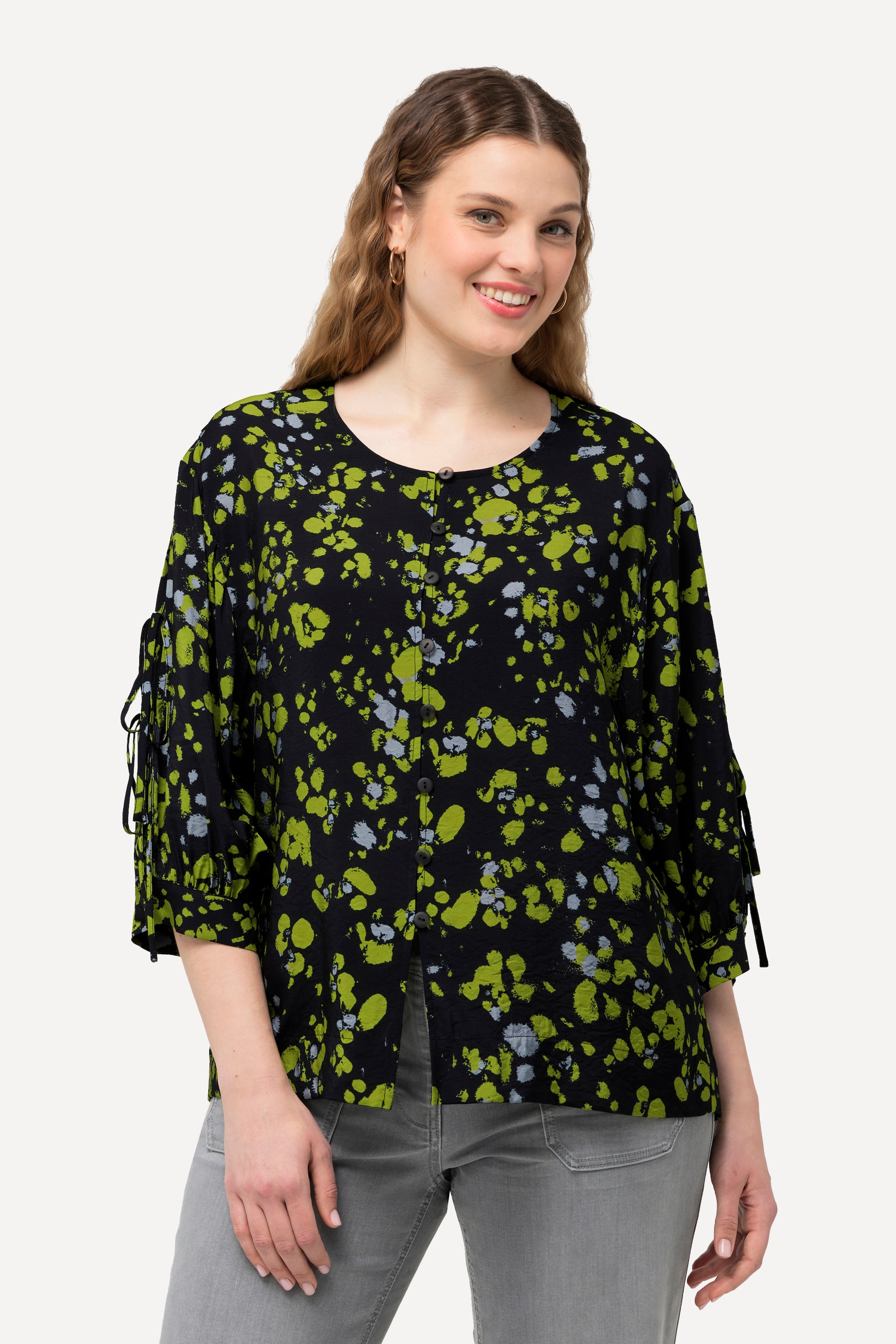 Blouse imprimé à pois. Col rond et manches, ULLA POPKEN