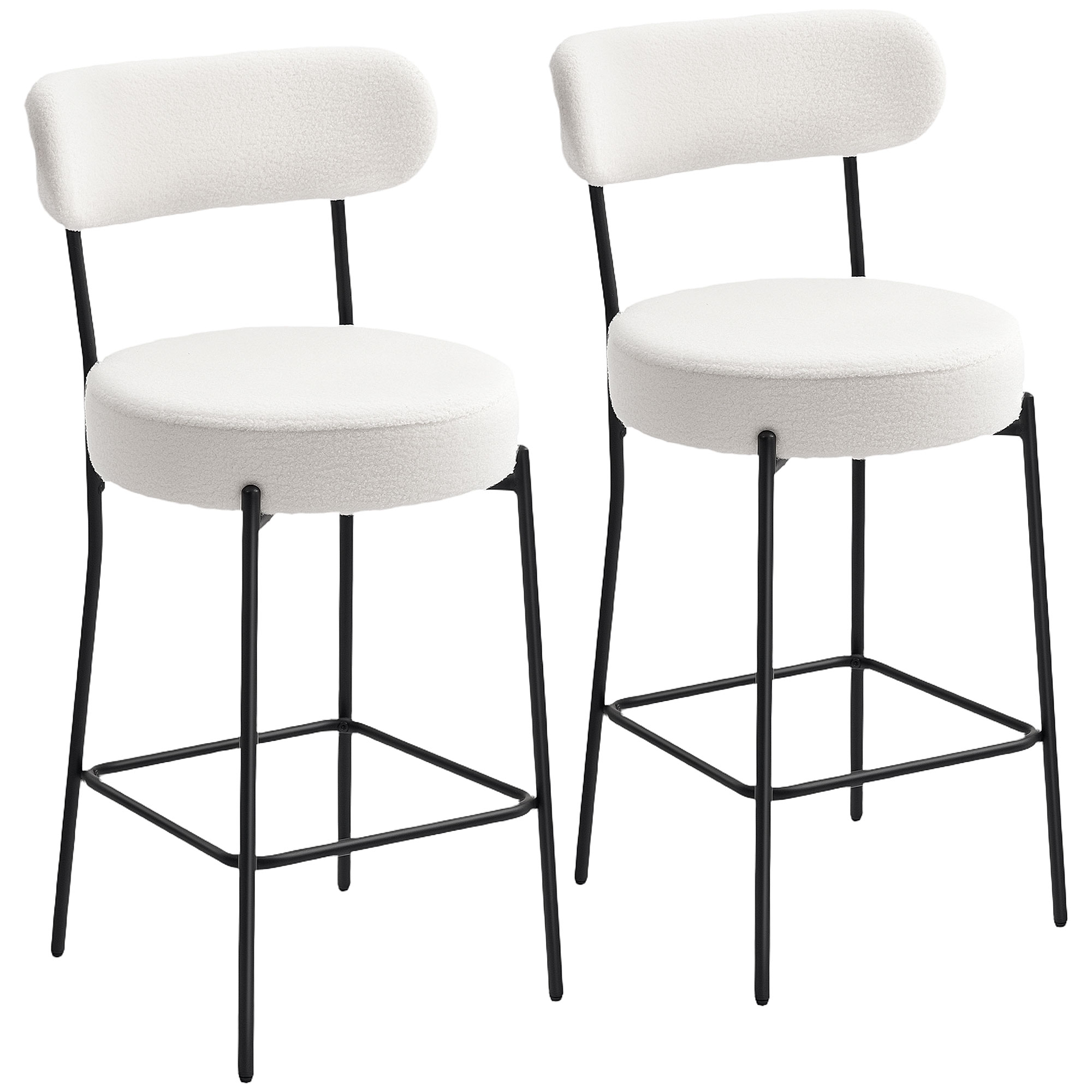 Tabouret de bar Tissu bouclette Crème, HOMCOM