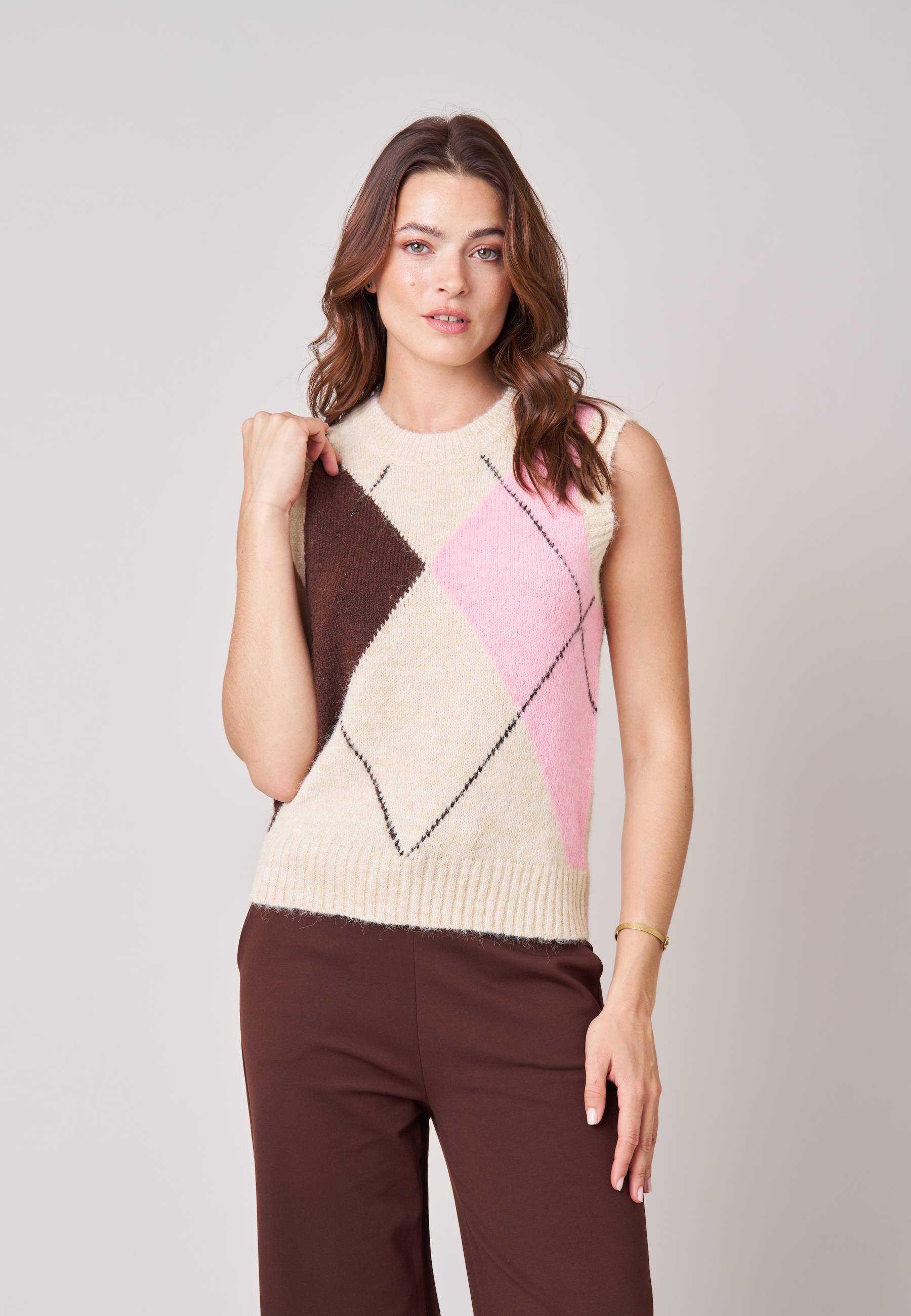 Pull sans manches femme motif losanges BERLIE, DEELUXE