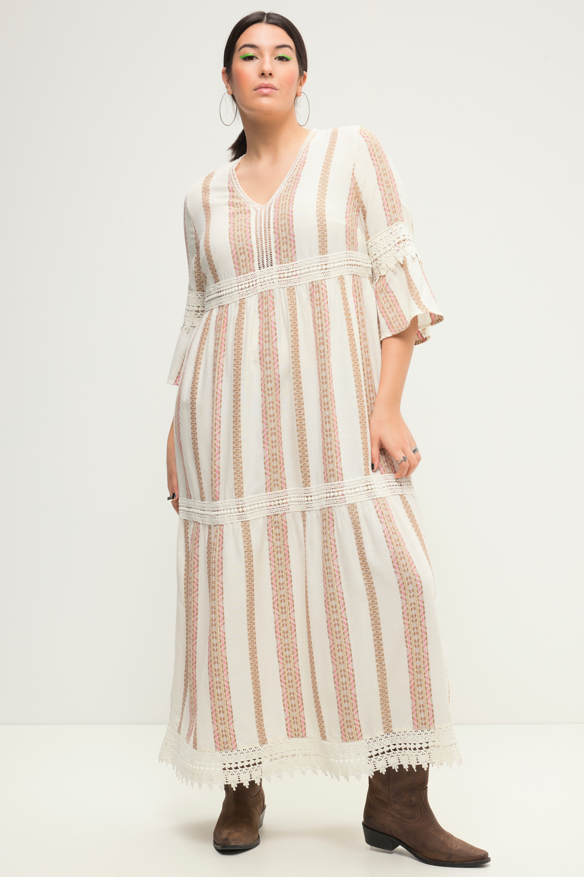 Robe Maxi à Rayures Florales Needle & Thread - Taille 0 (Women's) - Rose Beige - Neuf Sans étiquettes