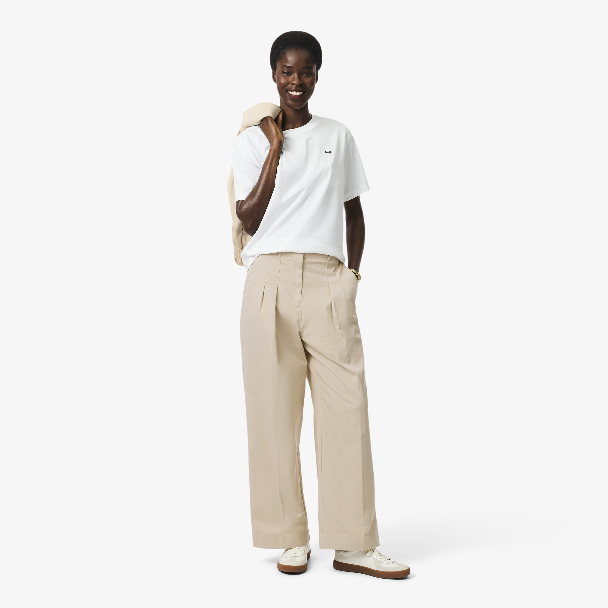 Pantalon chino wide fit gabardine stretch, LACOSTE