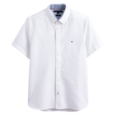 Cotton/Linen Shirt with Buttoned Collar and Short Sleeves TOMMY HILFIGER