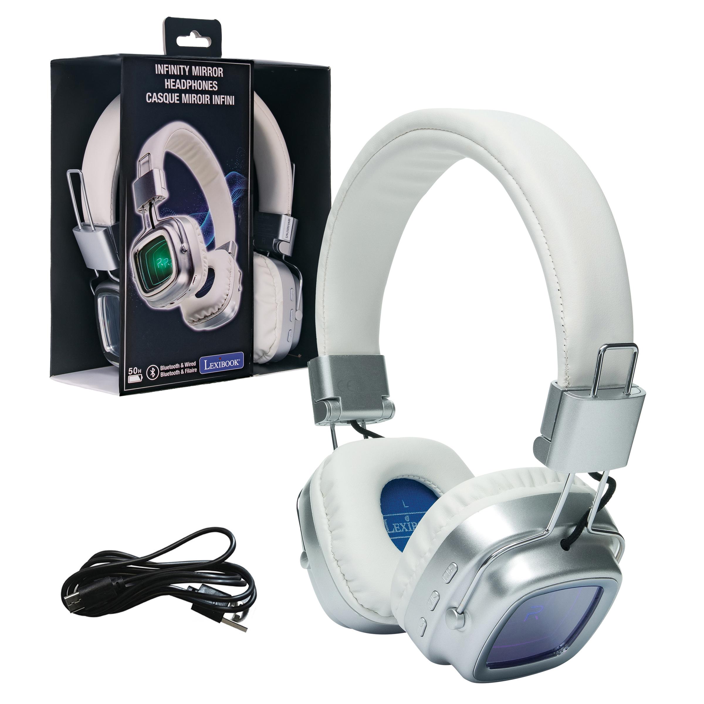 Casque pliable Bluetooth® et filaire avec un design miroir et lumière infinie, LEXIBOOK