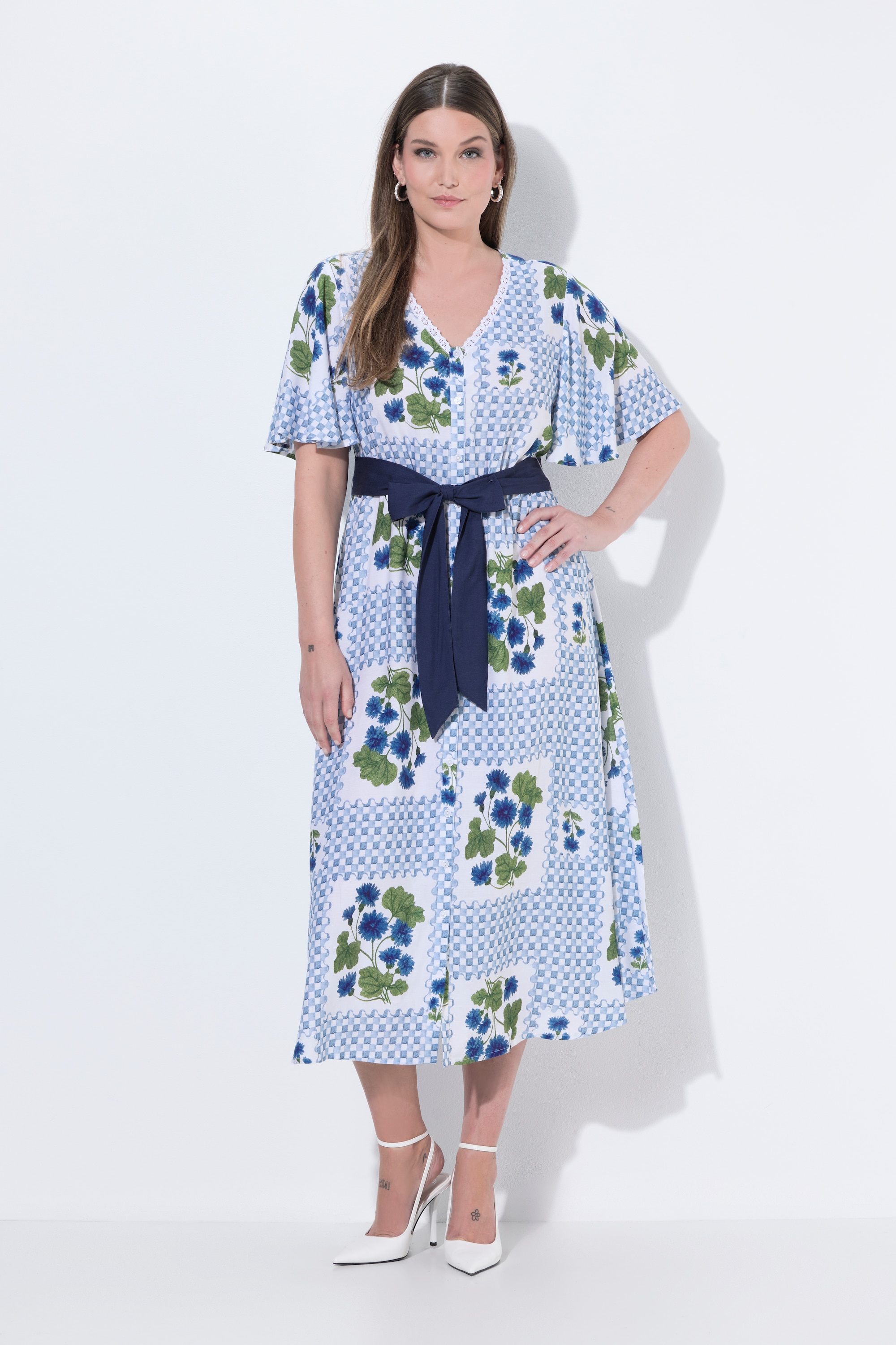 Robe maxi carreaux/fleurs, ULLA POPKEN