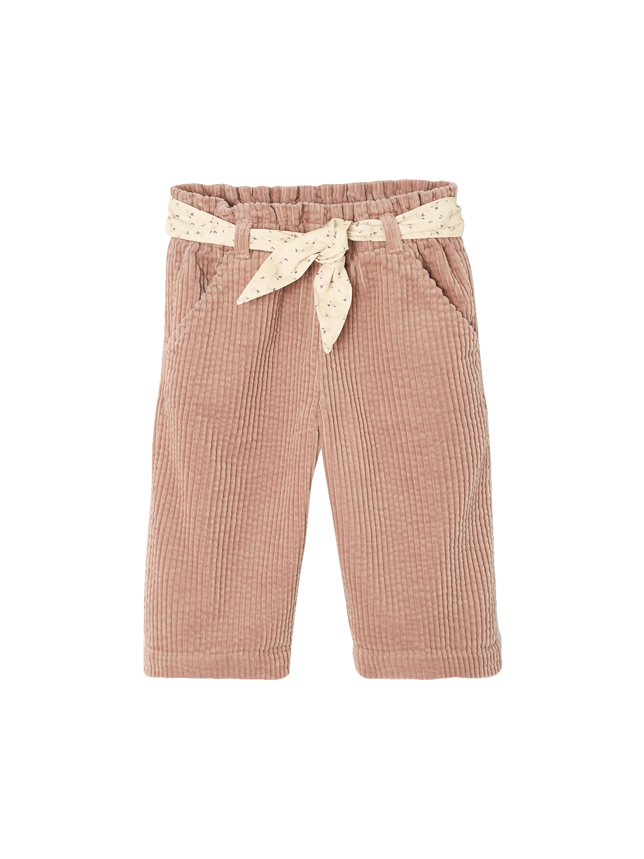 Pantalon large en velours ceinture à fleurs, VERTBAUDET