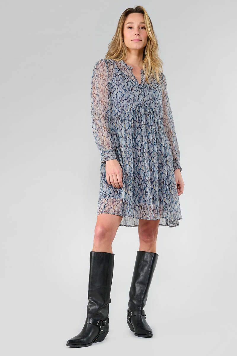 Floaty Floral Print Dress with Grandad Collar, LE TEMPS DES CERISES