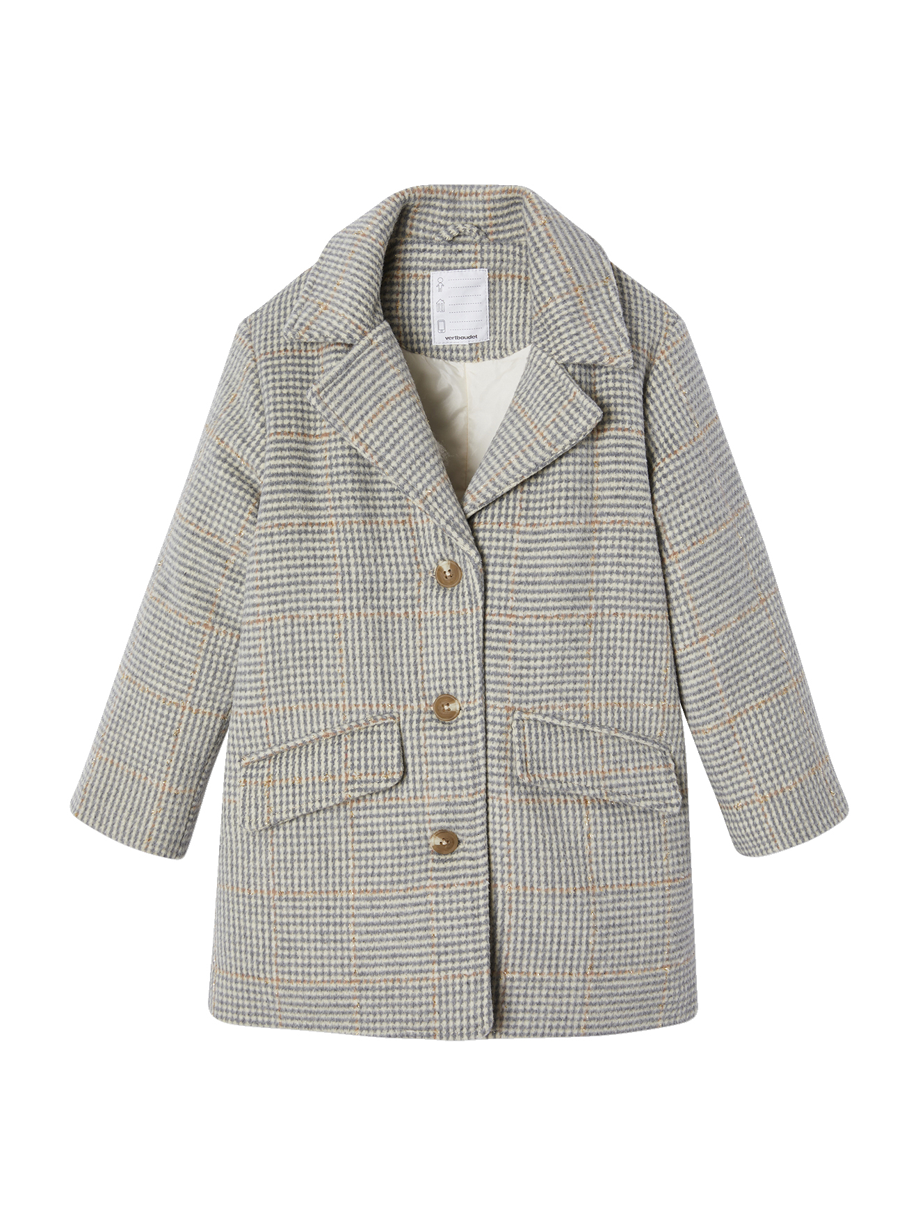 Manteau en drap de laine à carreaux VOYAGE, VERTBAUDET
