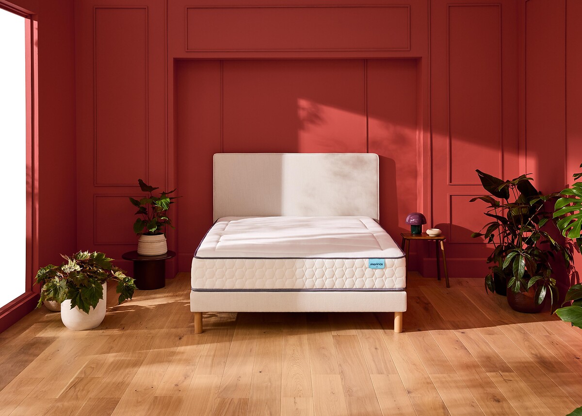 Ensemble matelas 580 ressorts, 5 zones, et sommier tapissier BEAUTY BED 2, MERINOS