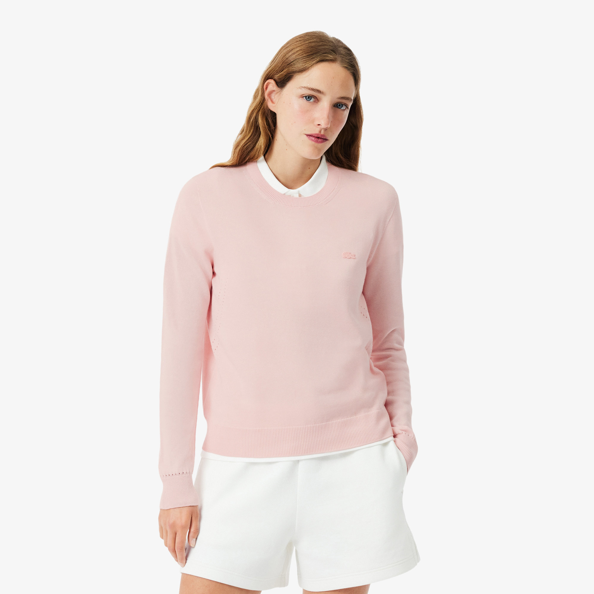 Pull col rond maille 3D, LACOSTE