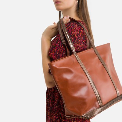 Leather Large Tote Bag with Sequin Trim VANESSA BRUNO