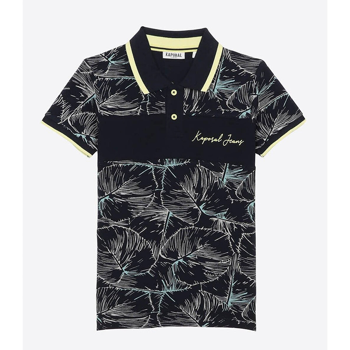 Leaf Print Polo Shirt in Cotton with Short Sleeves, 10-16 Years