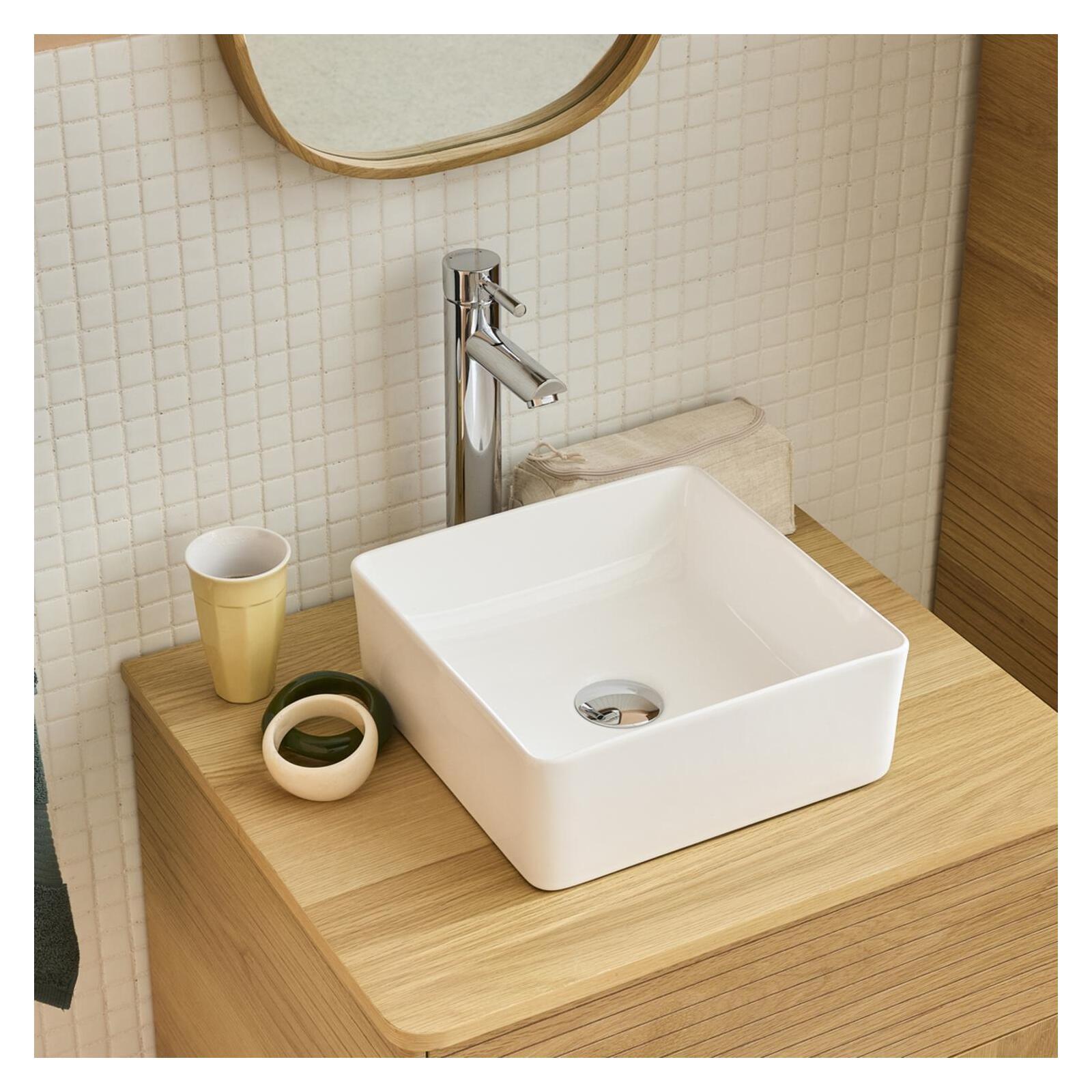 Vasque à poser carrée en céramique blanche 30cm AONI, MOB IN