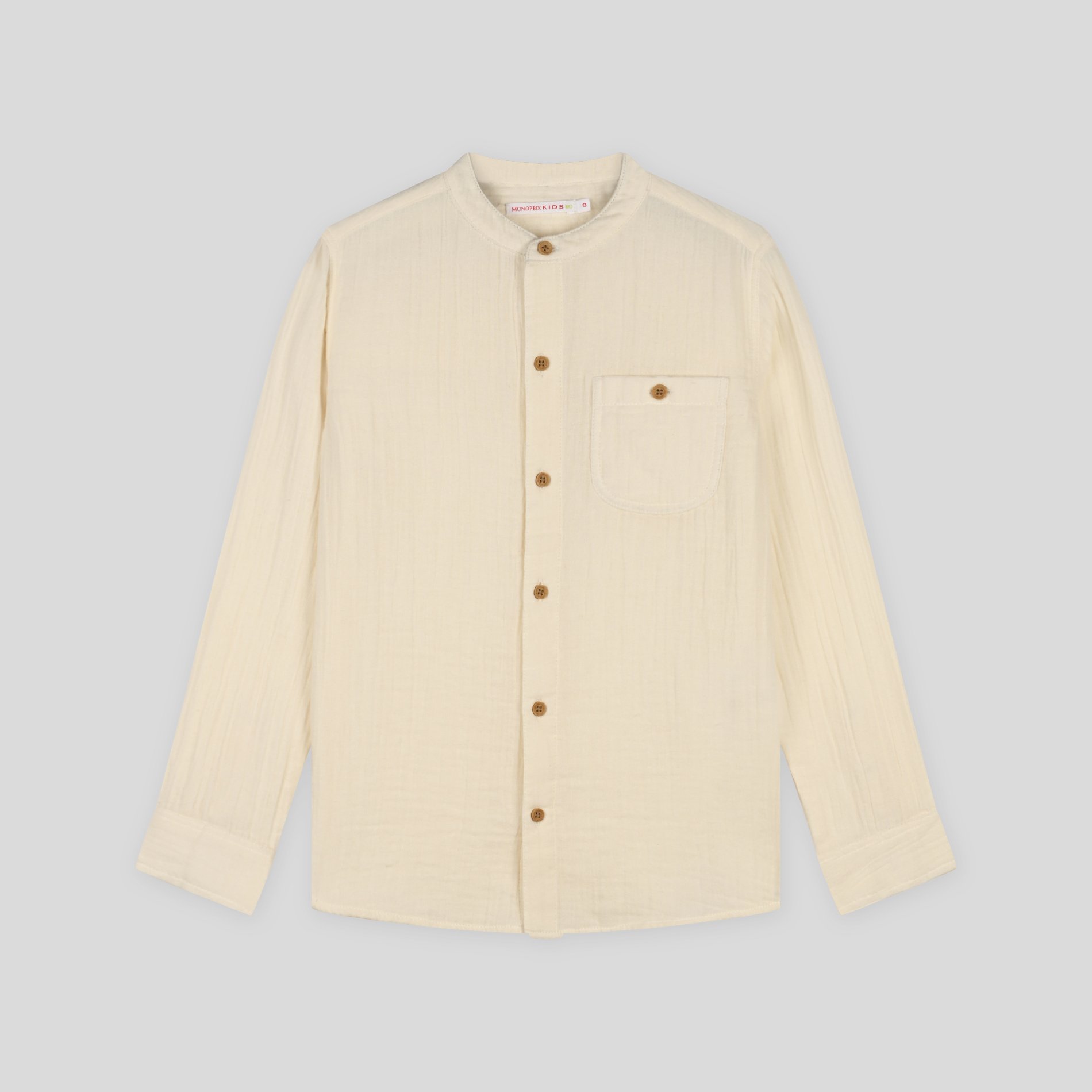 Chemise manches longues col mao en gaze de coton, BIO, MONOPRIX KIDS