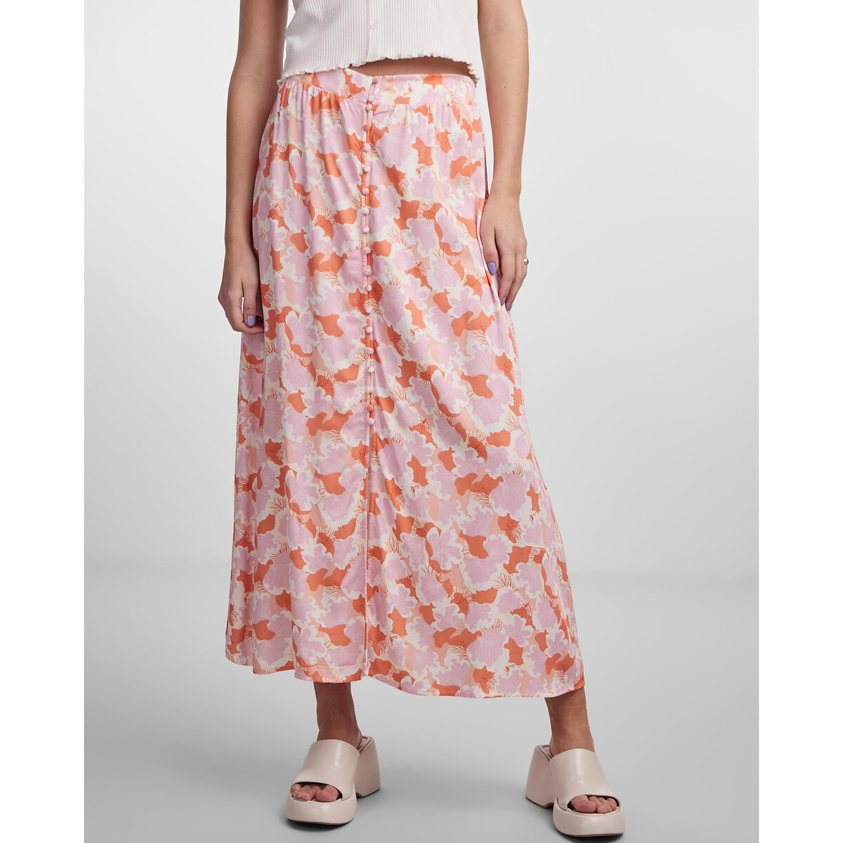 Image of Floral Print Midaxi Skirt with High Waist
