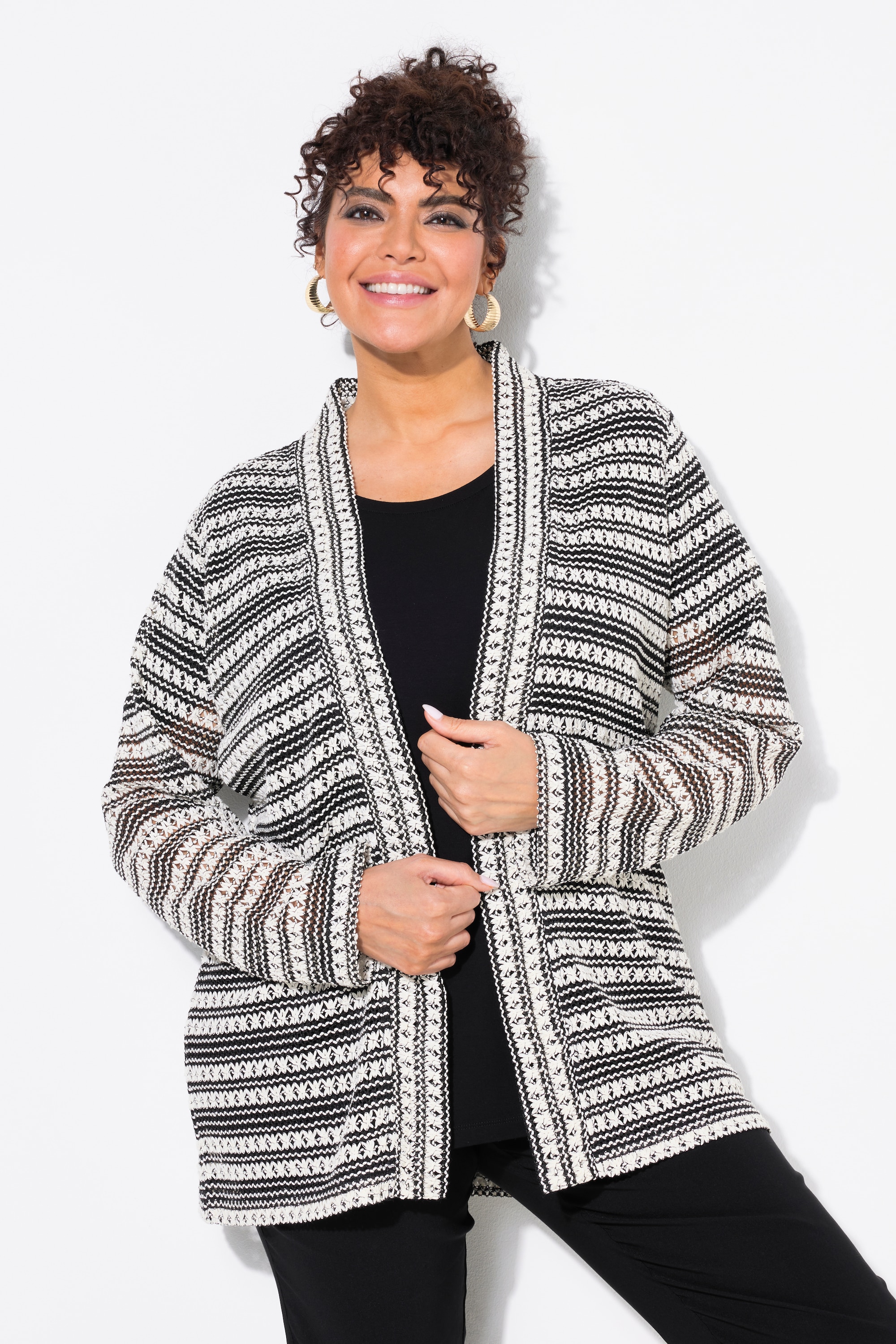 Cardigan à rayures. Coupe ouverte et manches, ULLA POPKEN