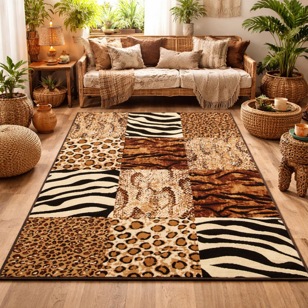 Tapis salon et chambre tissé motif animaux LYN1 SAVANA, UN AMOUR DE TAPIS