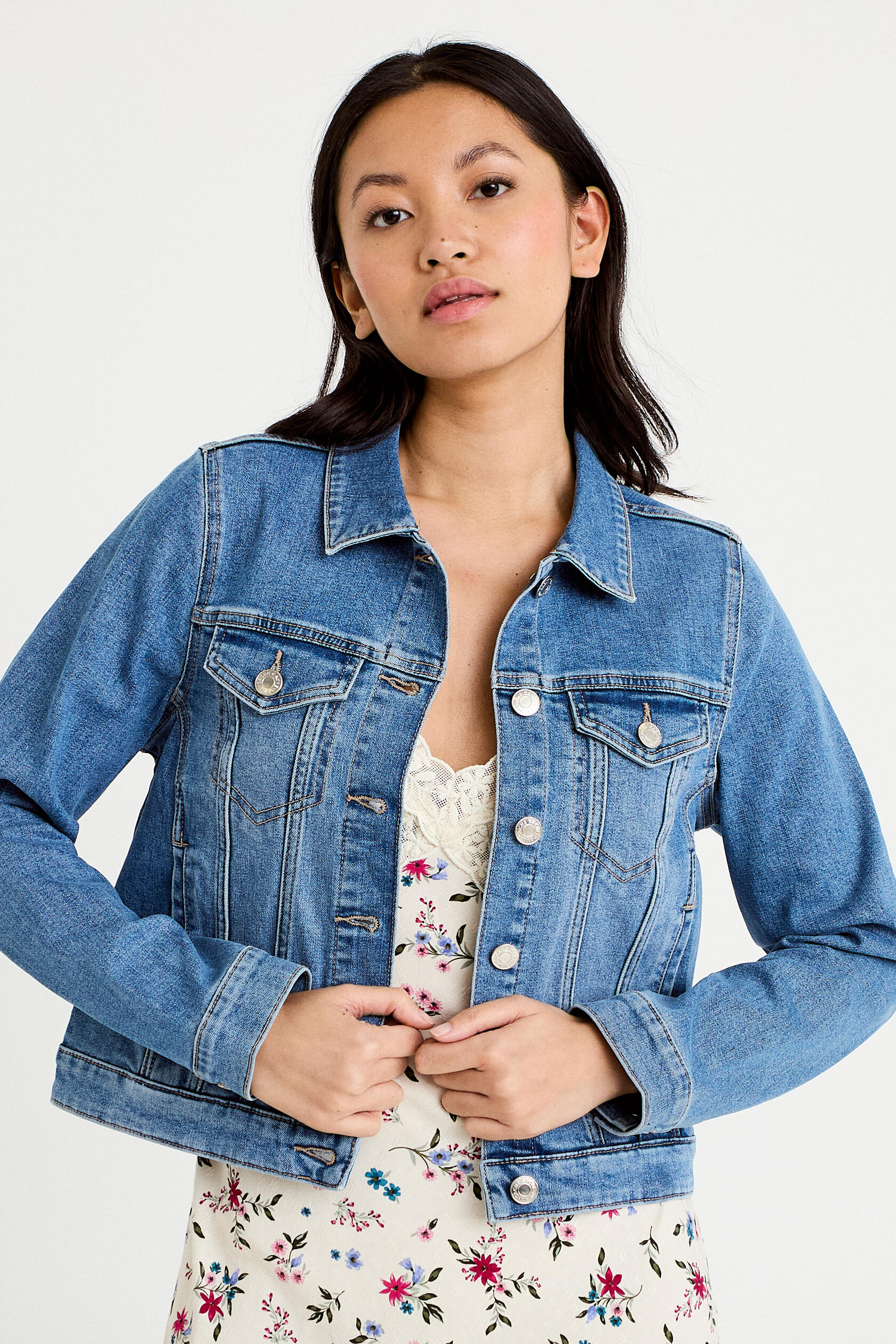 Veste cintrée en jean col classique, CACHE CACHE