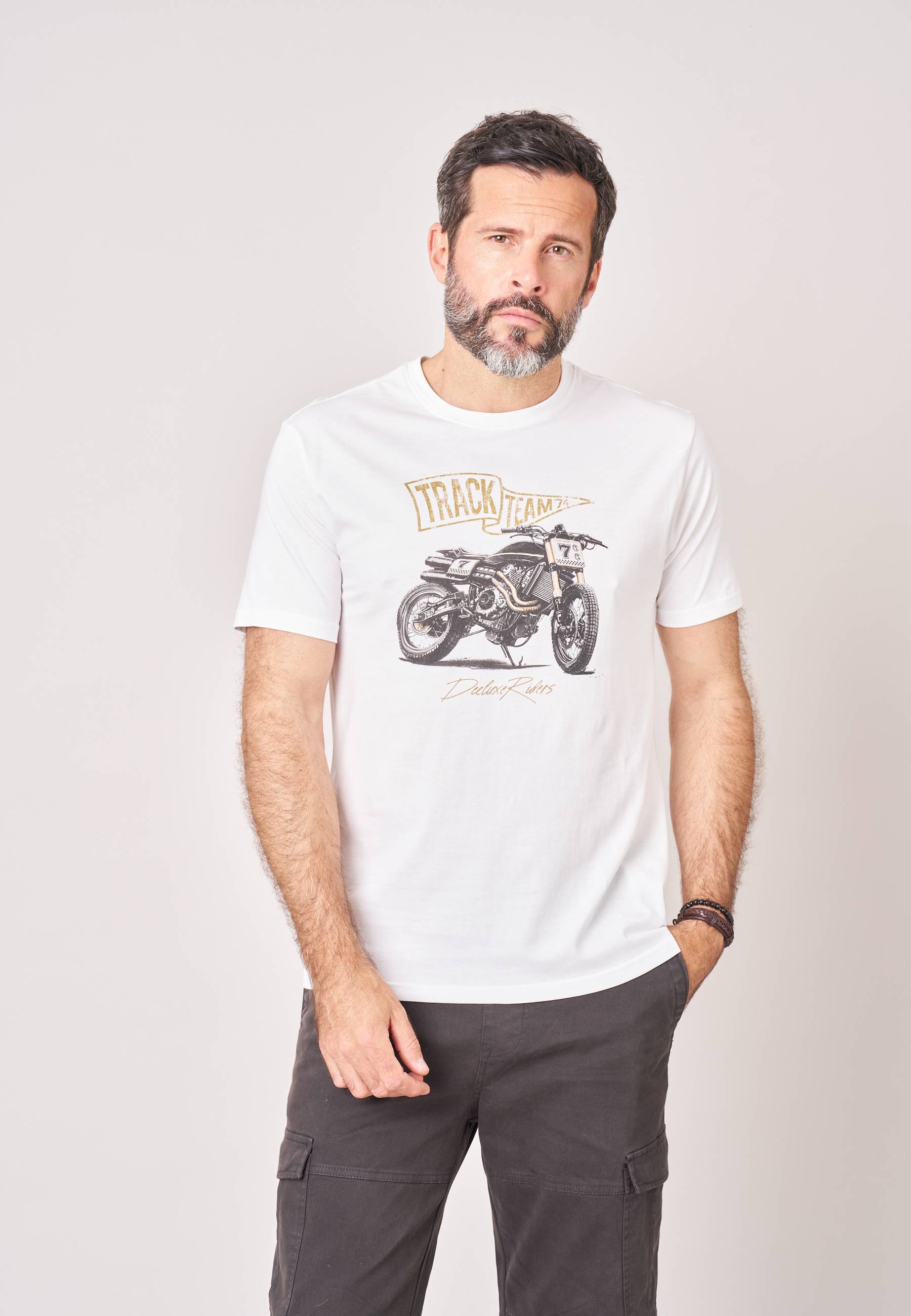 T-shirt droit homme en 100% coton imprimé moto RACING, DEELUXE