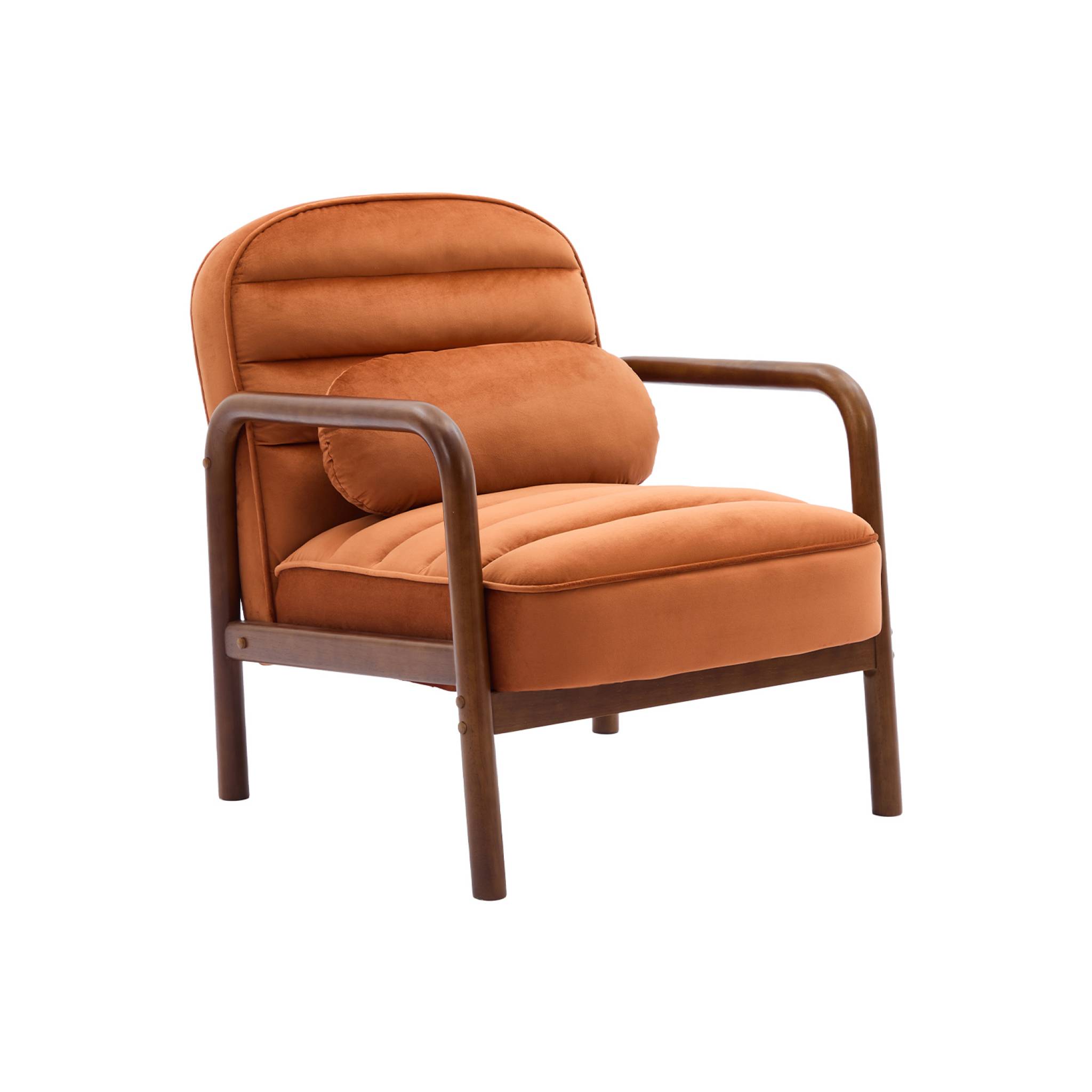 sweeek - Fauteuil scandinave bois d'hévéa teinté noyer clair et velours LORENS