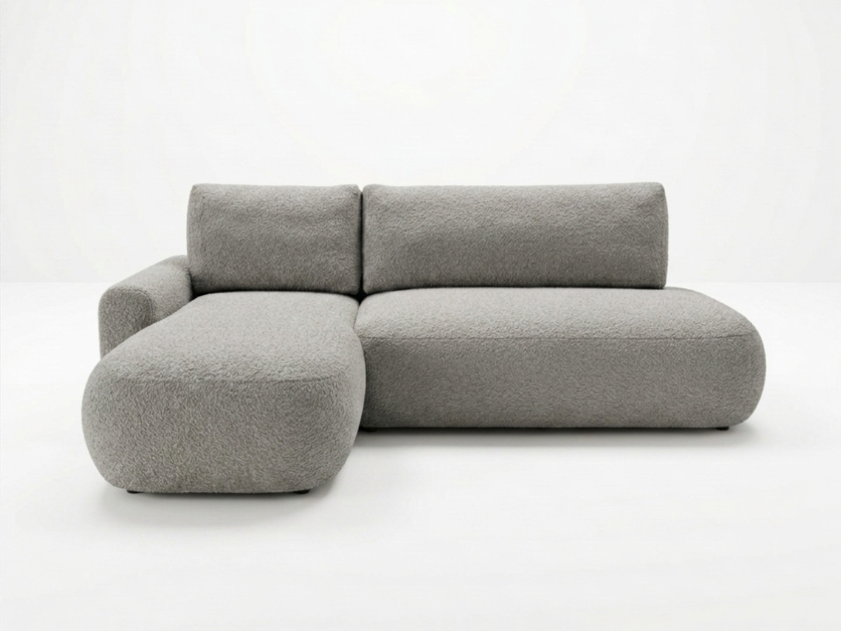 Canapé d'angle convertible 3 places en tissu bouclette, TANGO, BOBOCHIC