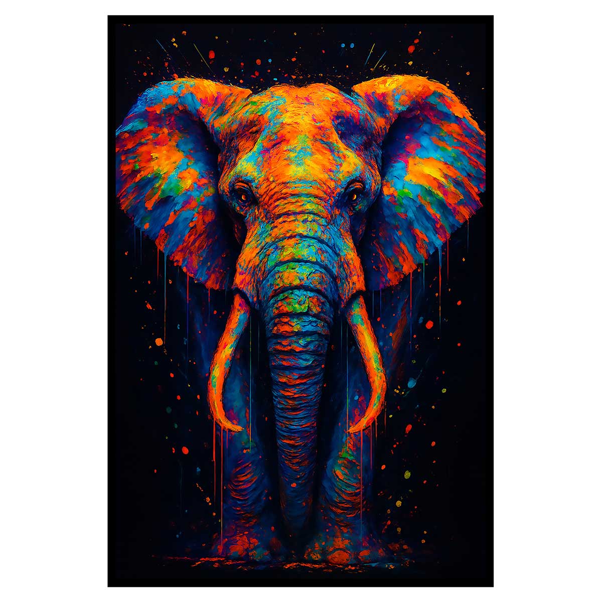 Affiche encadrée éléphant art coloré moderne, HEXOA