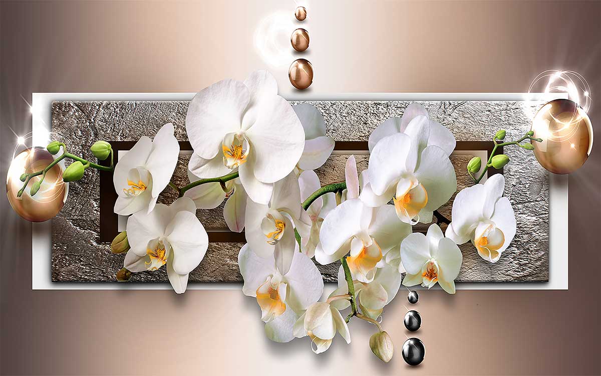 Tableau graphique fleurs d'orchidées - 80x50 cm, HEXOA