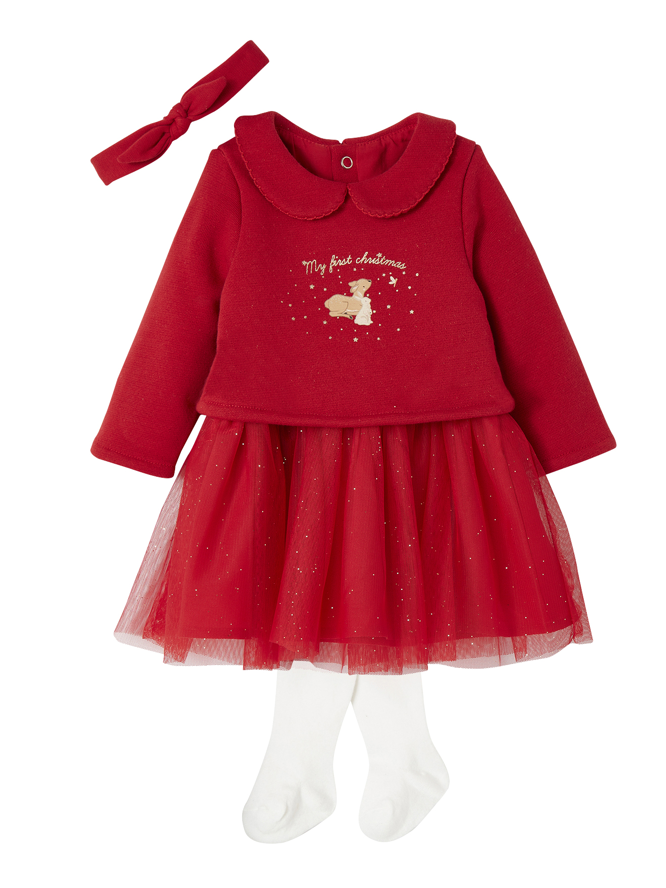 Ensemble Noël bébé : robe, bandeau et collants, VERTBAUDET