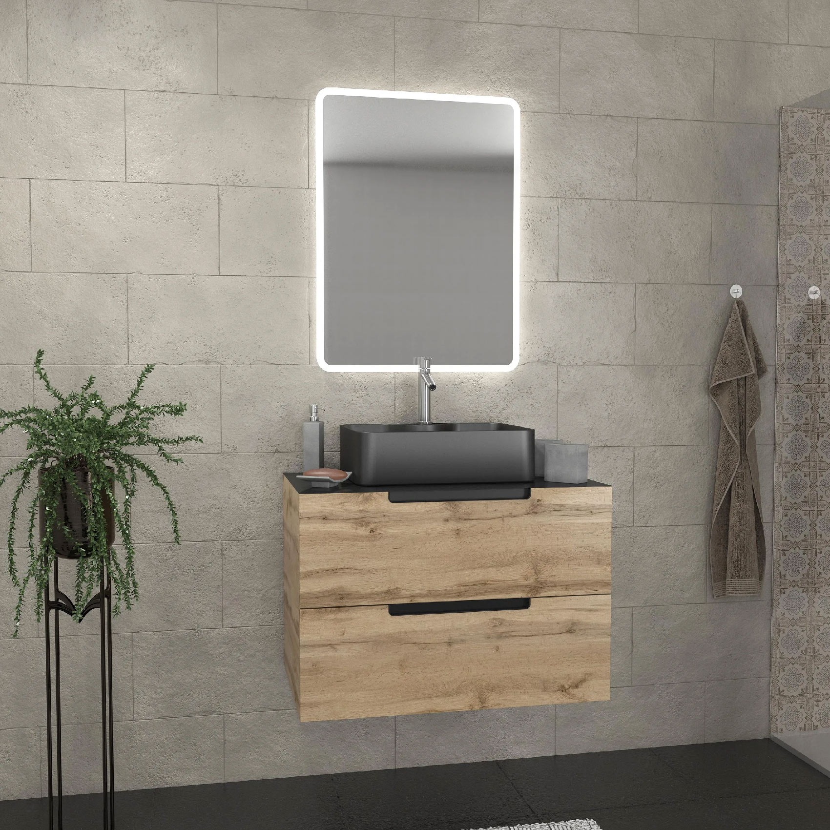 Meuble de salle bains avec vasque et miroir au style authentique, HOME MAISON