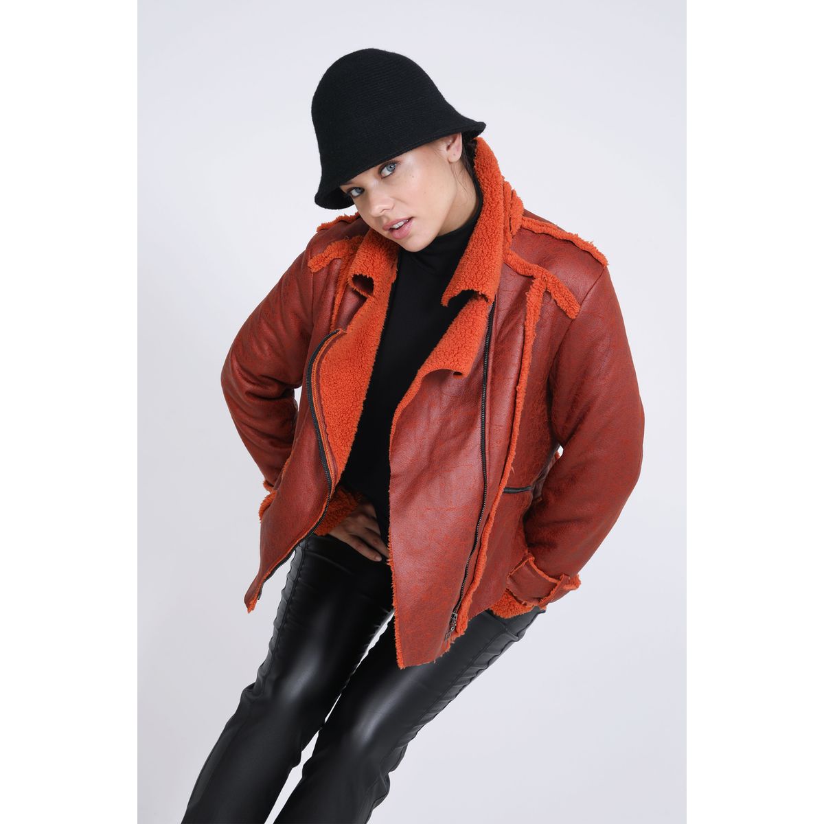 Veste cuir moumoute hotsell femme