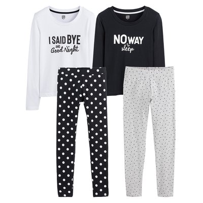 Pack of 2 Pyjamas in Polka Dot/Slogan Print Cotton LA REDOUTE COLLECTIONS