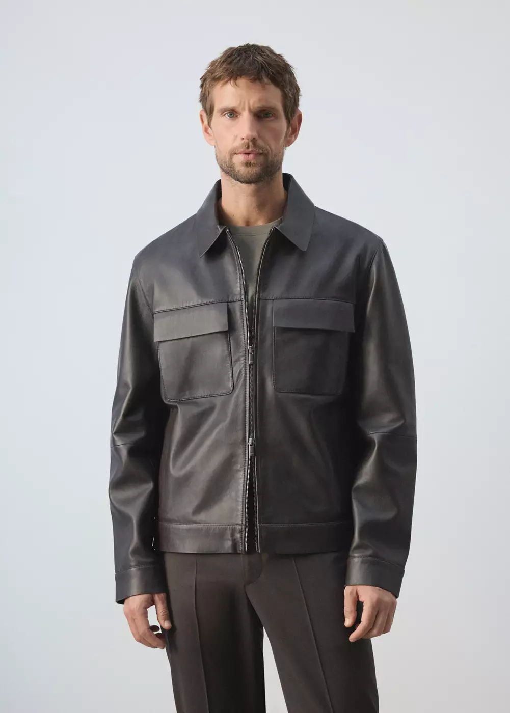 Blouson 100 % cuir poches, MANGO MAN