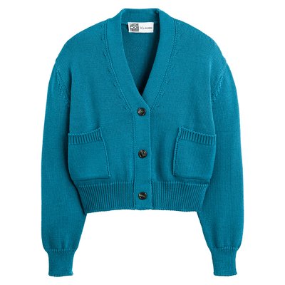 Merino Wool Cropped Cardigan with Button Fastening L’ENVERS X LA REDOUTE
