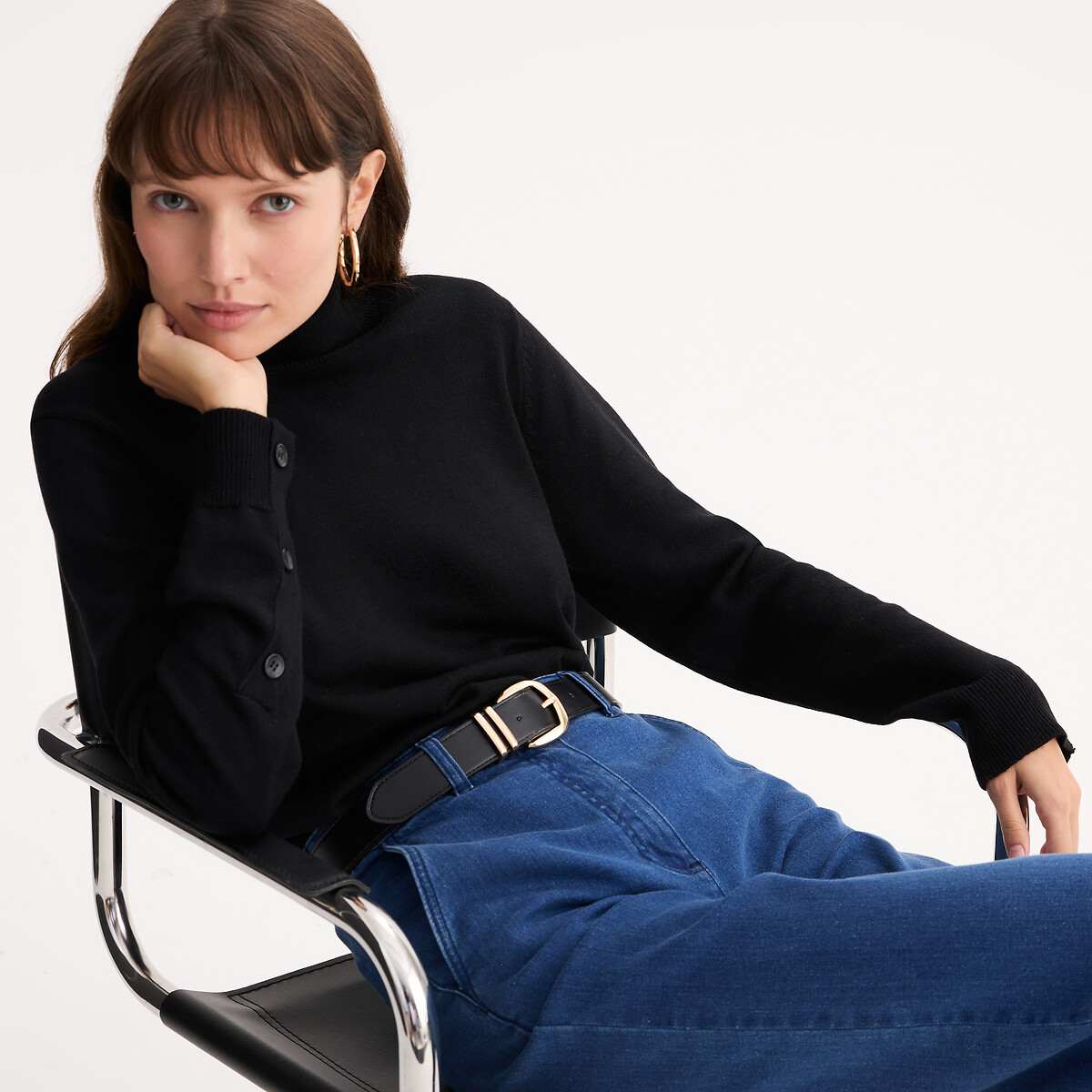 Pull col roulé en fine maille, laine mélangée, ANNE WEYBURN