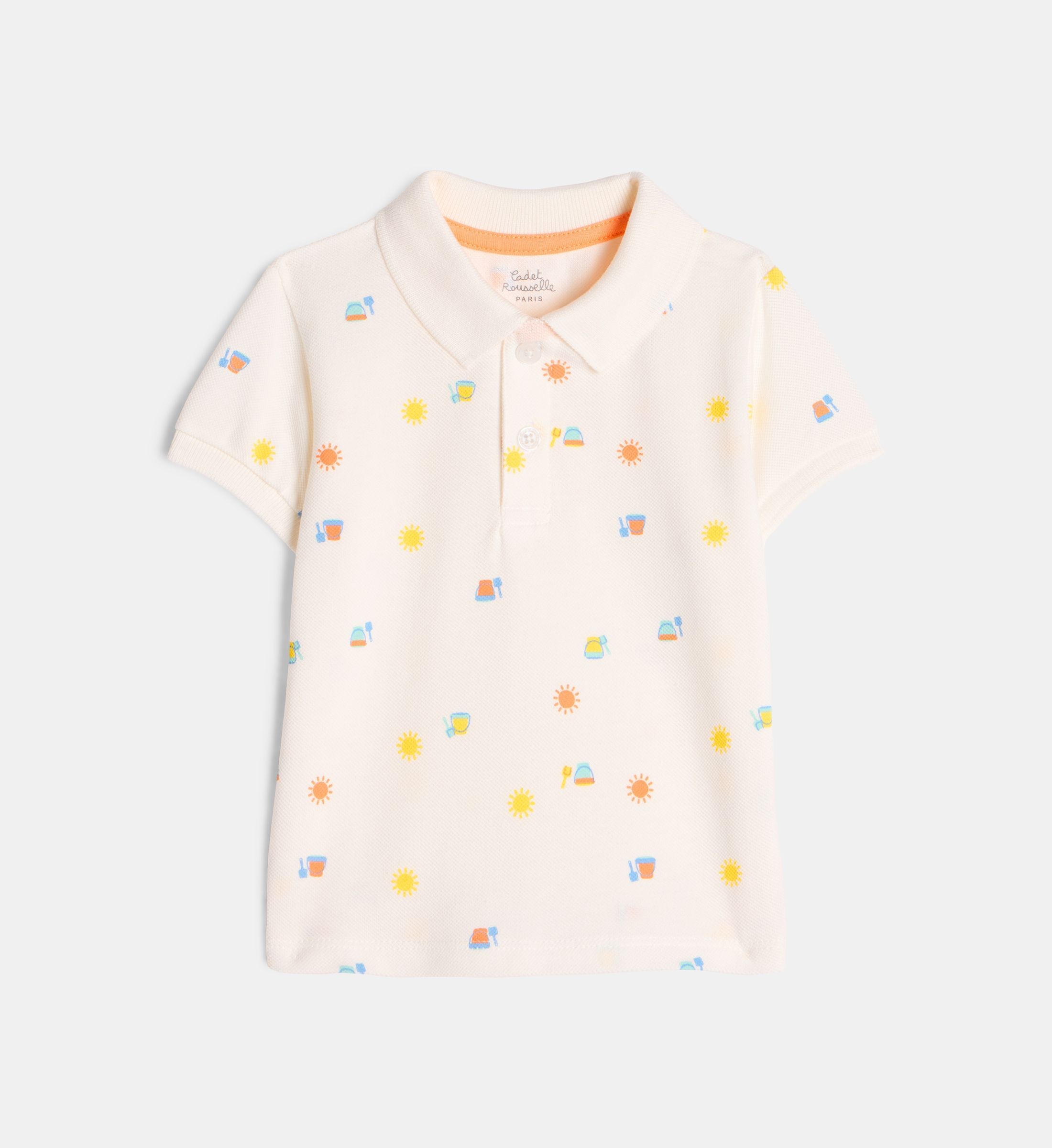 Polo droit marty motifs en coton bio piqué, CADET ROUSSELLE