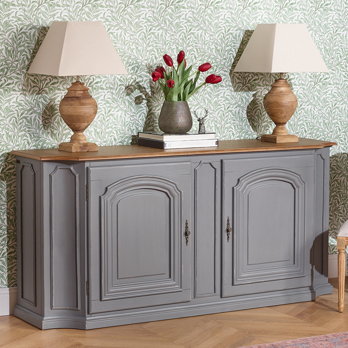 Buffet style shabby chic, plateau en chêne, 2 portes ELISABETH, ROBIN DES BOIS