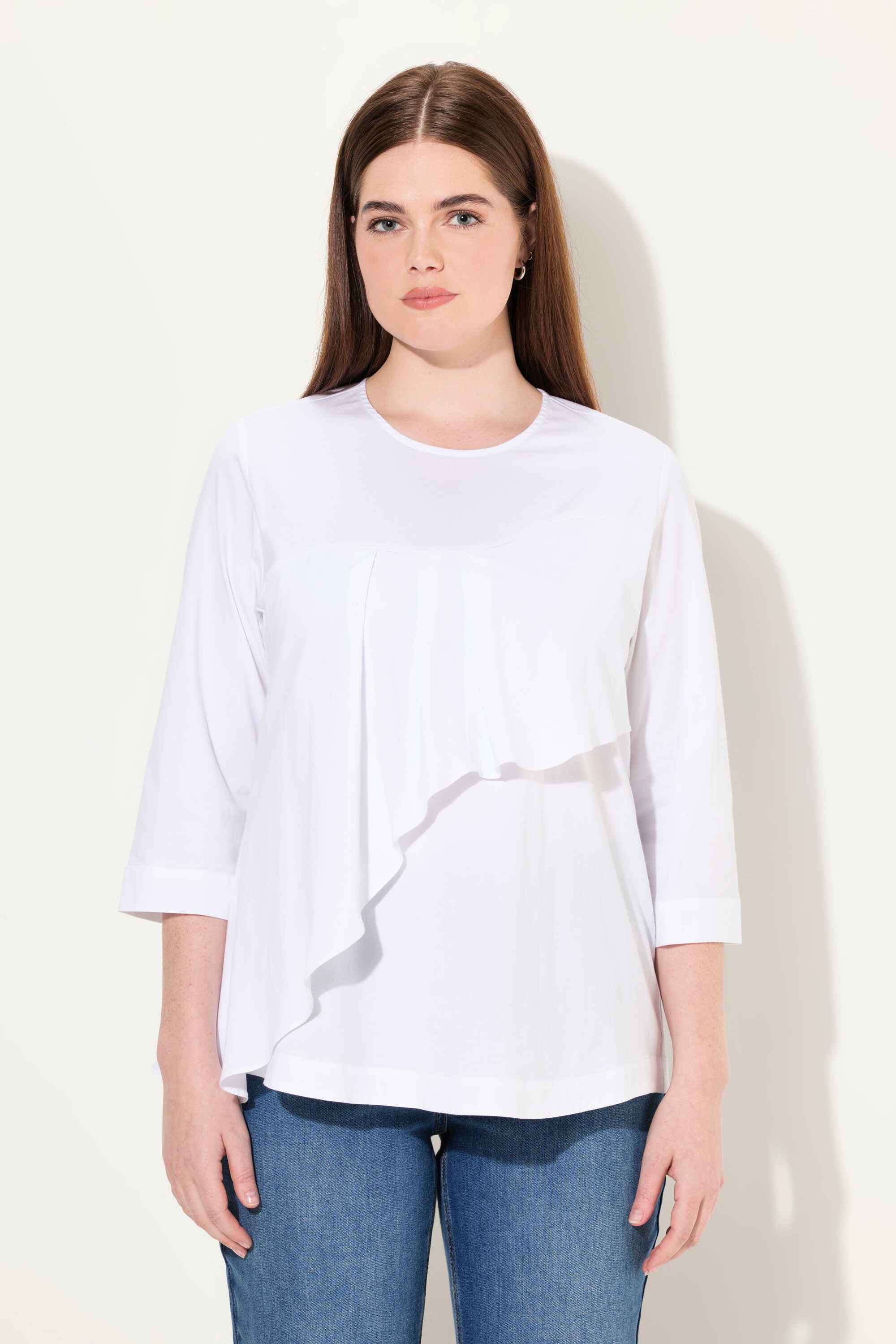 Blouse volantée, coupe trapèze. Col rond, ULLA POPKEN