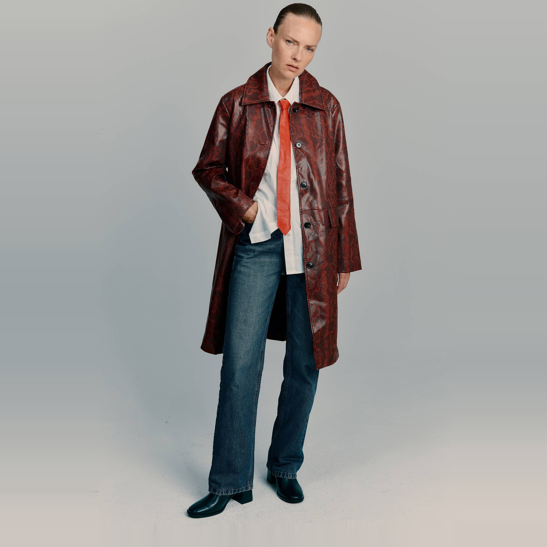 Manteau mi-long effet python, MONOPRIX