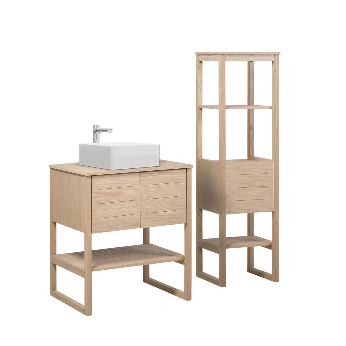 Ensemble de salle de bain chêne 3 pièces atoll : 1 meuble double vasque +2  vasques Couleur bois clair Mob In