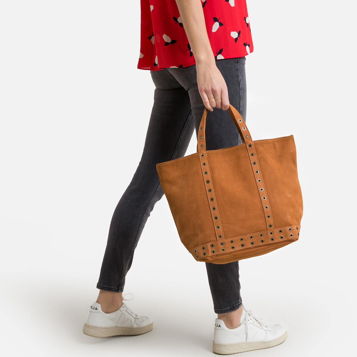 Leather Medium Tote Bag with Eyelet Detail