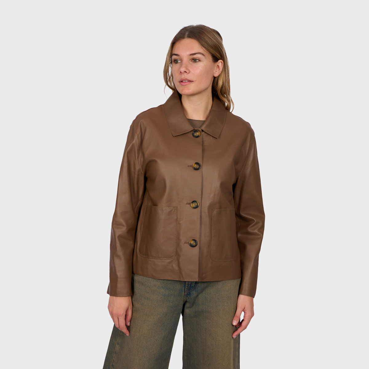 Veste en cuir à col chemise HOUSTON, OAKWOOD
