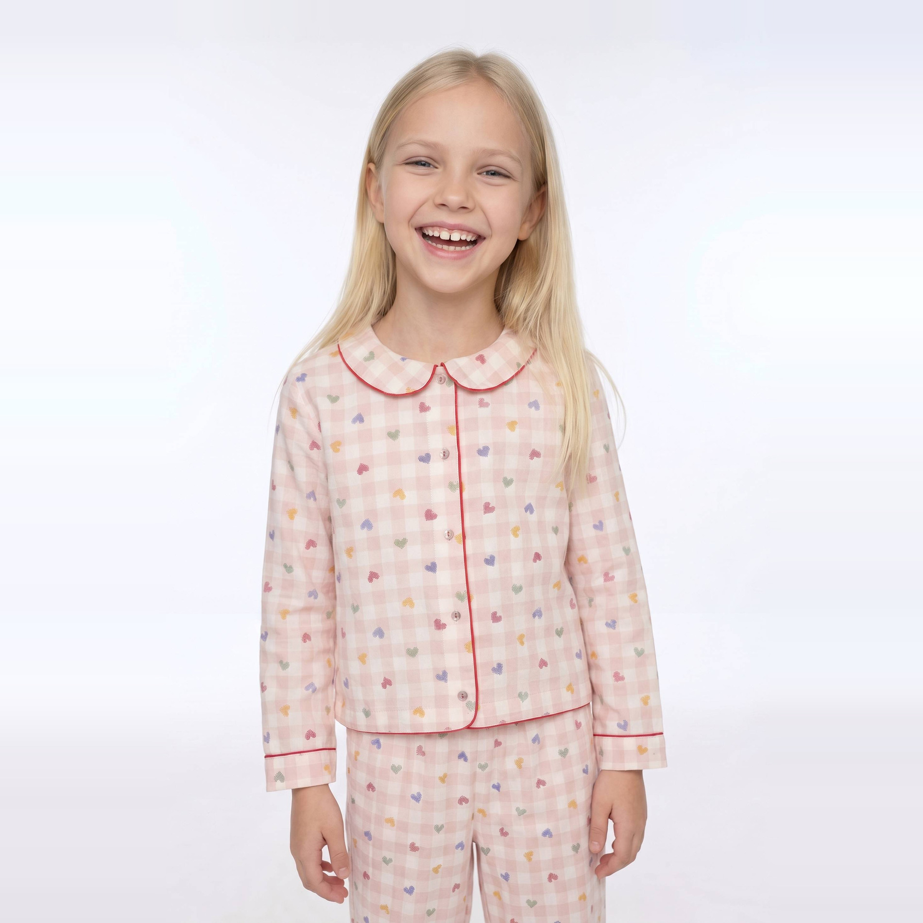 PYJAMA EN COTON IMPRIME VICHY COEUR, MONOPRIX
