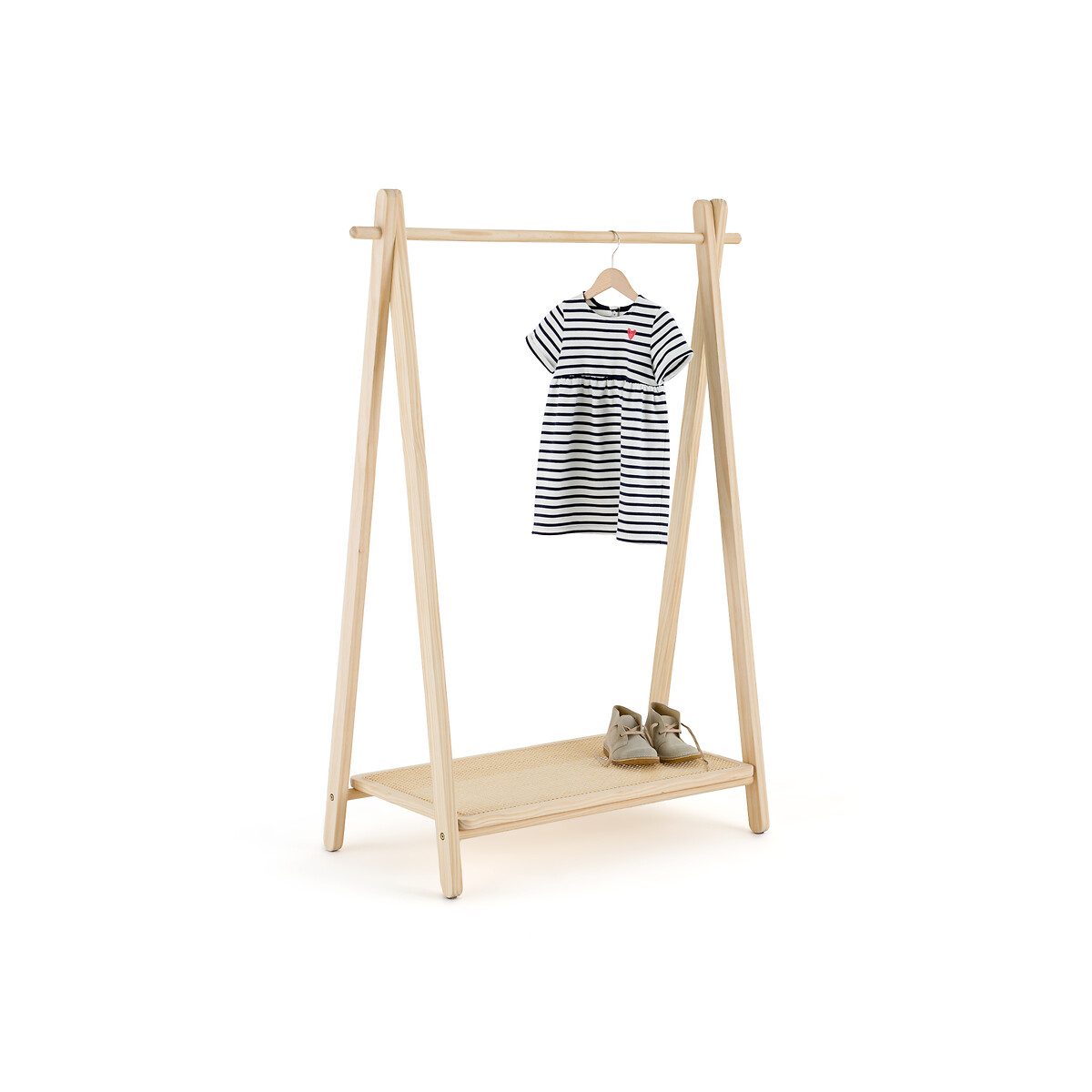 Esmee Solid Pine and Rattan Cane Child’s Clothes Rack