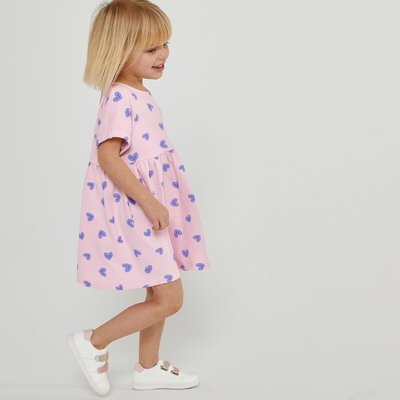 Heart Print Cotton Dress with Short Sleeves LA REDOUTE COLLECTIONS