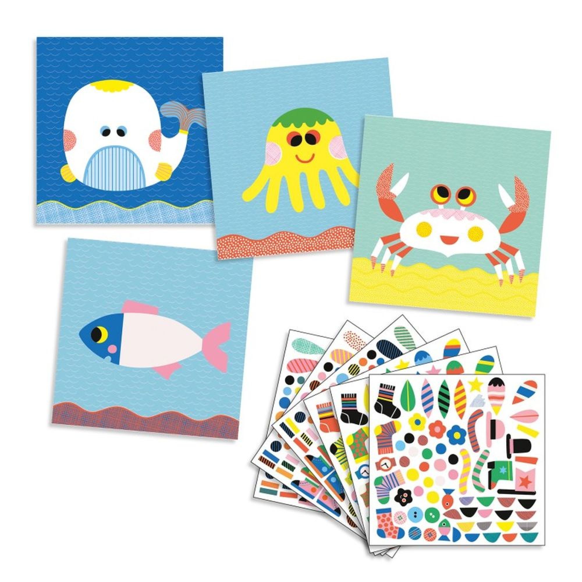 Creer des animaux marins avec des stickers, DJECO