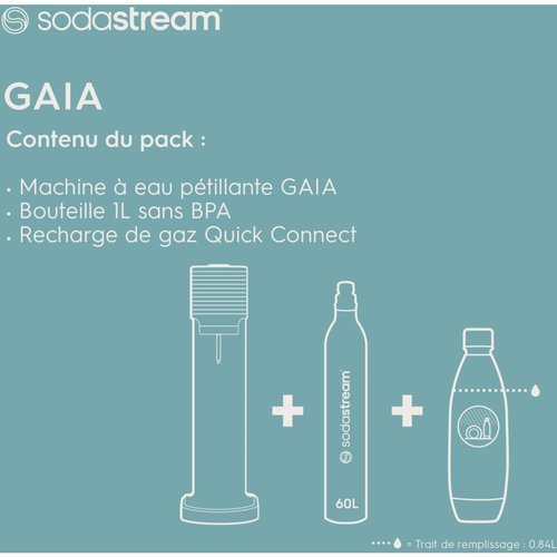 Machine a Soda SodaStream TERRA Machine a Eau Pétillante - Pack 2 Bouteilles  1L Compatibles Lave-Vaisselle + 1 Recharge de Gaz 60L a Clipser 