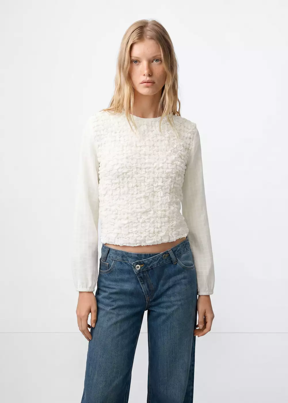 Blouse texturée combinée, MANGO TEEN