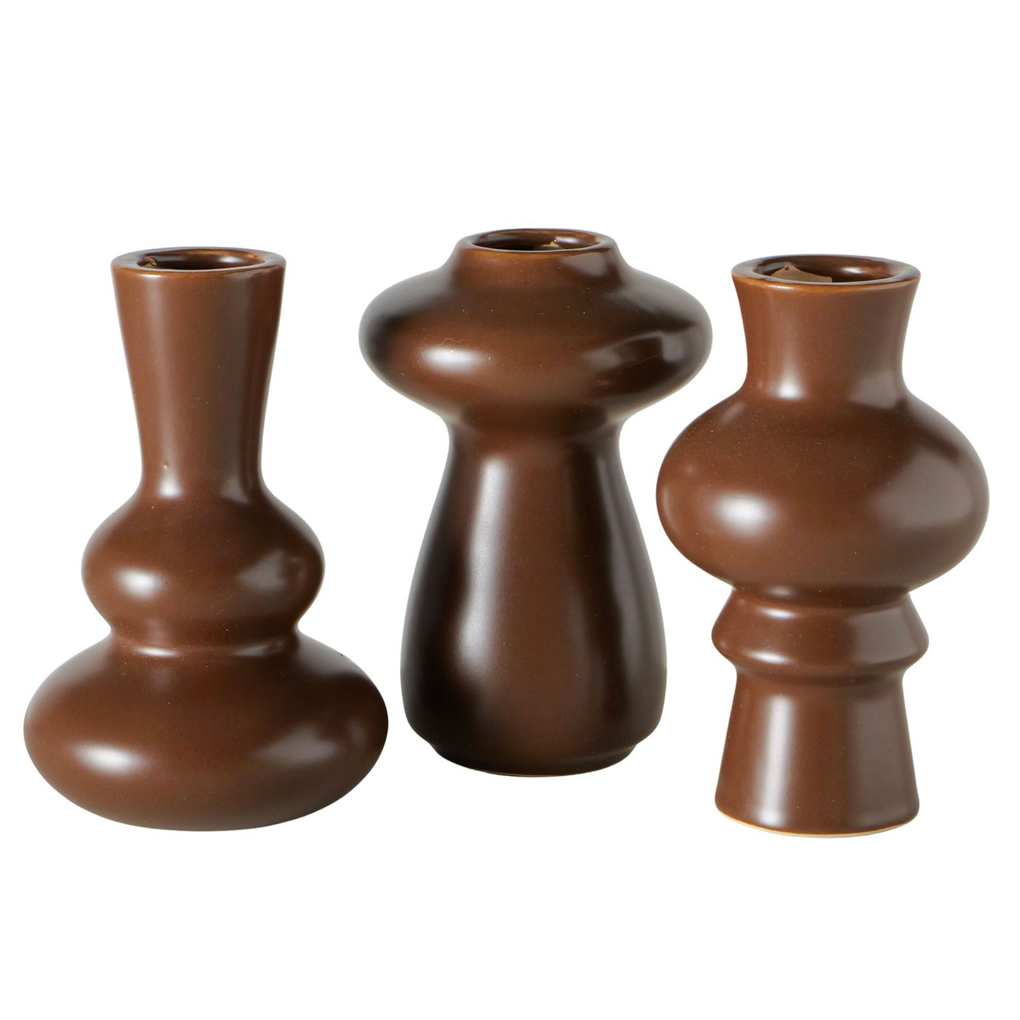 Set de 3 vases design en céramique marron 8x8x12cm, WADIGA